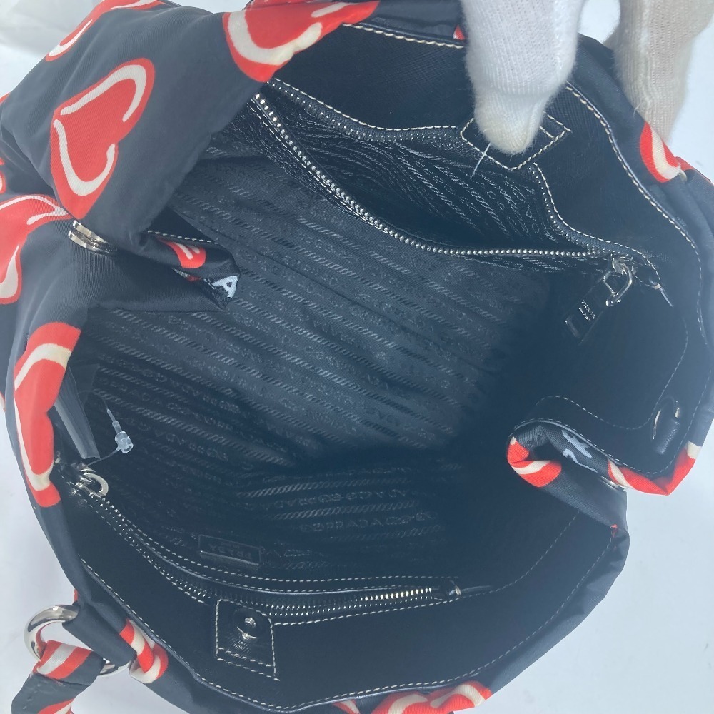 Prada Logo Heart Handbag Nylon Black - Picture 11 of 15
